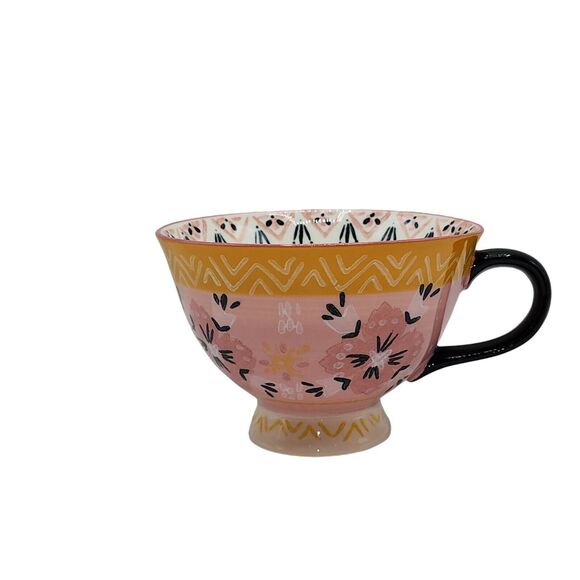 Bloom Pottery Set of 2 Pedestal Ceramic Tea Cups Coffee Mug Hand-Painted Floral - Picture 16 of 16